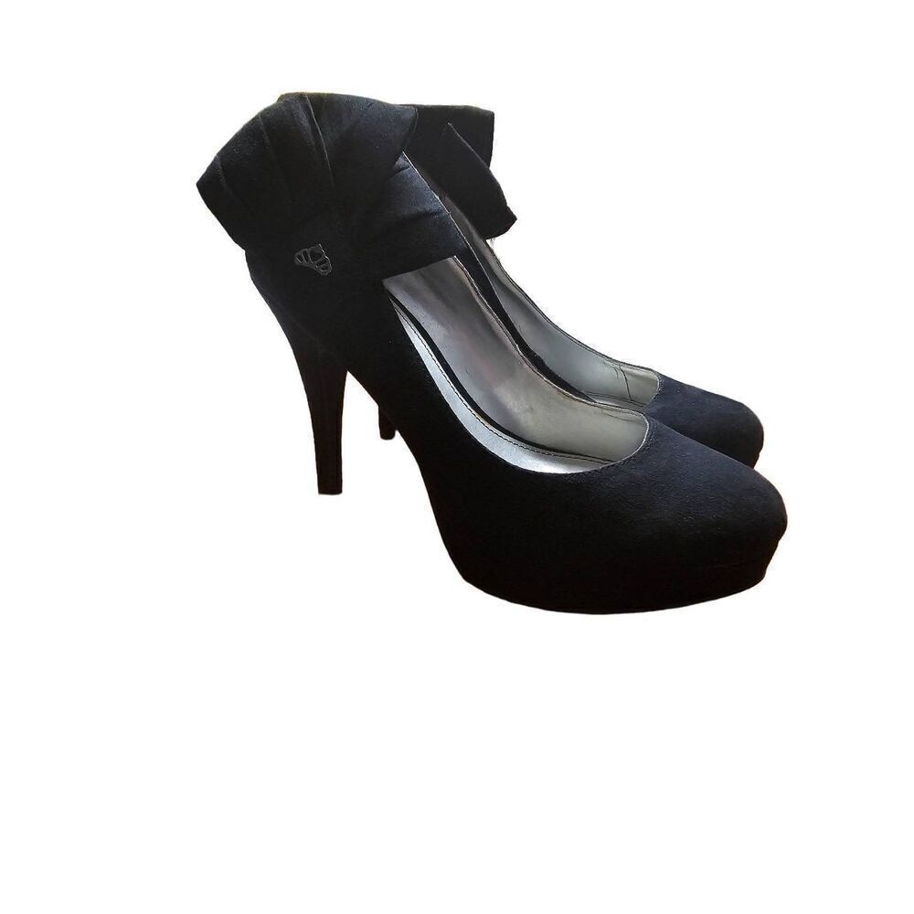 Fergalicious Hollywood Stiletto Pumps Size 8.5 Black Bow High Heels Fergie EUC